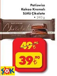 PATİSWİSS KAKAO KREMALI SÜTLÜ ÇİKOLATA 240 G